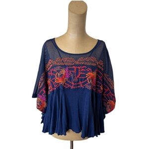 Free People Love Letter Embroidered Poncho T-Shirt Size Medium